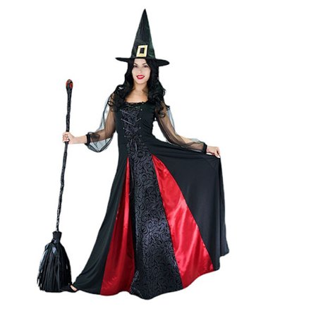 Halloween Vuxen Evil Witch Costume Girl Party Häxklänning hatt