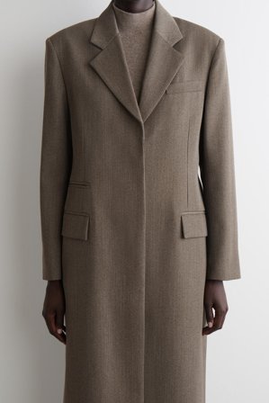 COS Women's Single-Breasted Wool-Blend Long Coat in Brown