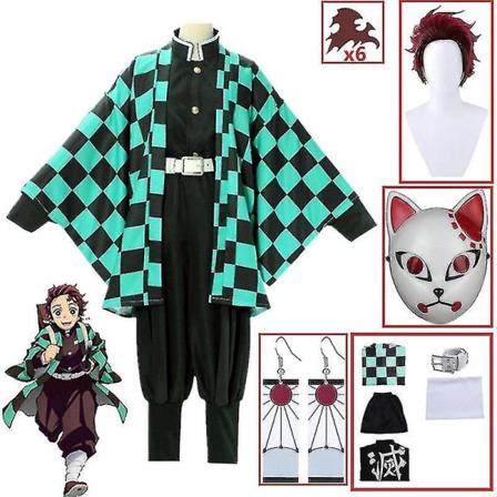 Demon Slayer Kimono Kamado Tanjirou Cosplay Kostym Halloween Anime Uniform Set för Vuxna och Barn V 7-delars set 110 7 piece set 110