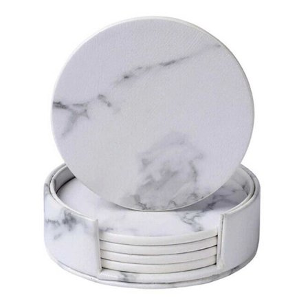 6-pakning Vendbare Brikker Hvit Marmor PU med Holder hvit