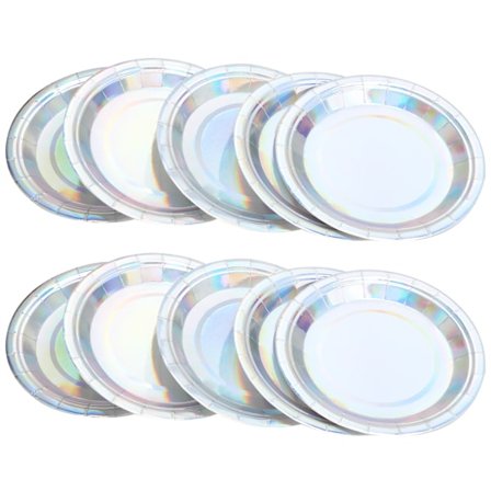 8 stk. Papirtallerkener Runde Engangs Fødselsdag Bryllup Festartikler Dekoration Service Sølv Laser