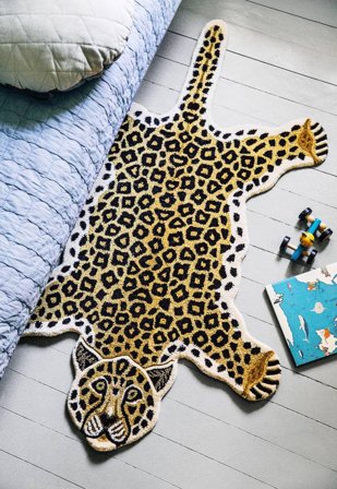 Animale Tappeto Bambini Piccolo Leopard - Beige 100X160 Lana, In Stile Rustico