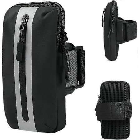 Armbånd for telefon ved løping, armbånd for trening, løpearmbånd, mobilholder for gåturer (1 stk, svart)