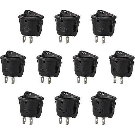 10 stk. rund vippe bryter låsebryter SPST knapp 2 pin AC 6A/ 125V 3A/ 250V for bil, lastebil, båt (LGL)