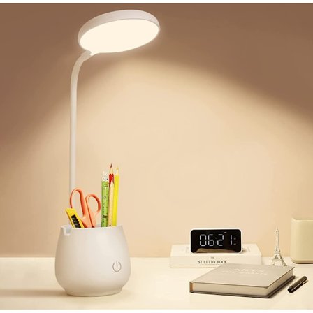 Skrivebordslampe for hjemmekontor sovesal, liten oppladbar LED-skrivebordslampe