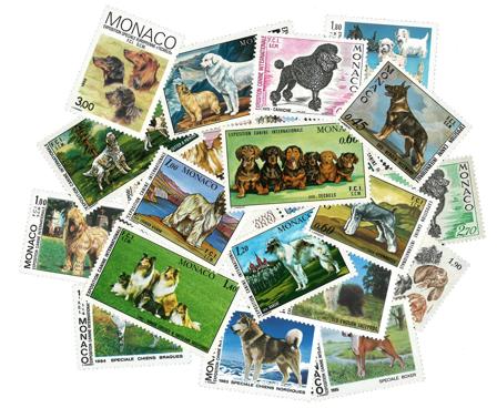Monaco - Hunde - 20 forskellige frimærker fra 1972-1990 - Postfrisk
