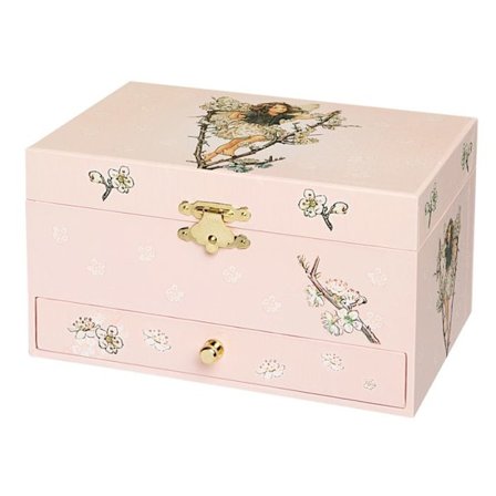 Musikalisk smyckeskrin - BYXA - Körsbärsträ - Fairy Elf - Rosa - 18x11x10 cm