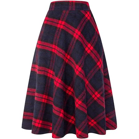 Dame Langt Skjørt Høy Midje Vinter Varm Ullskjørt Retro Elegant Rutete Langskjørt Casual Elastisk Midje Vinterskjørt A-linje Plissert Skjørt