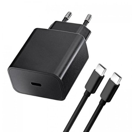Snabbladdare 25W USB-C med USB C-C kabel 1 meter, Svart