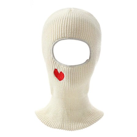 Strikket Balaclava Lue for Studenter Voksen Vindtett Vinterlue Halsbeskyttelse Lue med Broderi Hjerte Hold Varm Sykkel Lue aprikos[D]