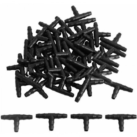 Pakke med 100 stk. T-rør fittings 4/7mm - T-fitting konnektor PVC vand