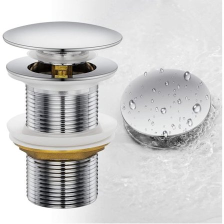 Pop-up servantvaskavløp uten overløp, trykkåpningsventil for messingvask, krom G 1-1/4"