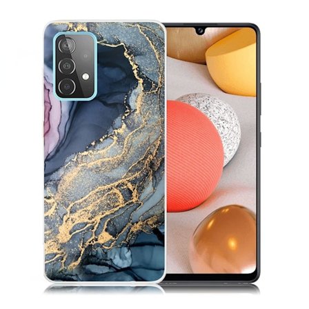 marmor Samsung Galaxy A52 5G etui - blå on Golden Splash marmor