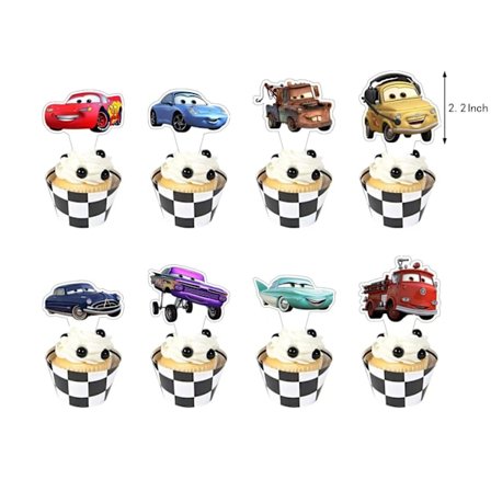 24 stk. Biler Cupcake Toppers Festartikler Fødselsdagsdekorationer