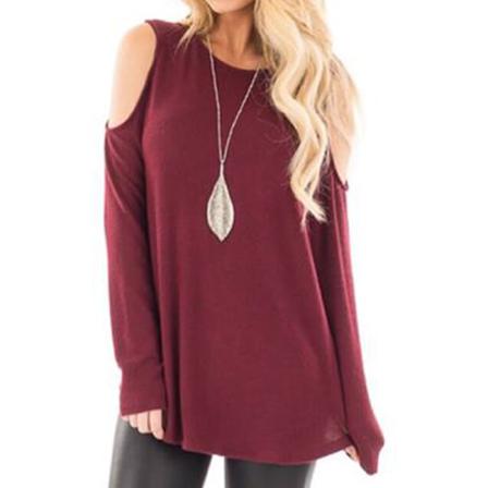 Damer Med Rund Hals, Off Shoulder Pullover Enfärgad Tunikablus