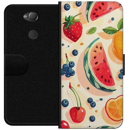 Kompatibel Tegnebogsetui til Sony Xperia XA2 Legesyg frugtillustration med vandmelon, citrus, jordbær, kirsebær og bær