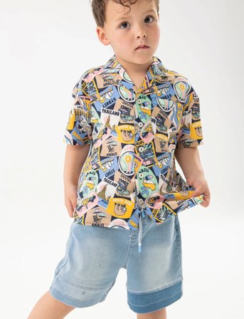 Boboli Knit Denim Bermuda Shorts - Blue - 104