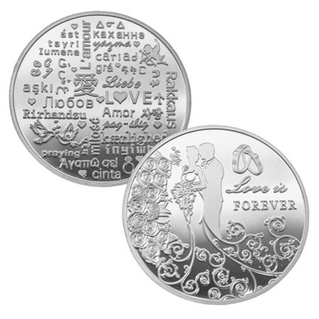 Ikuinen rakkaus -muistomitali, hää- ja ystävänpäivämitali, kohokuvioitu design, rautamateriaali, 34 g, 4 x 0,3 cm