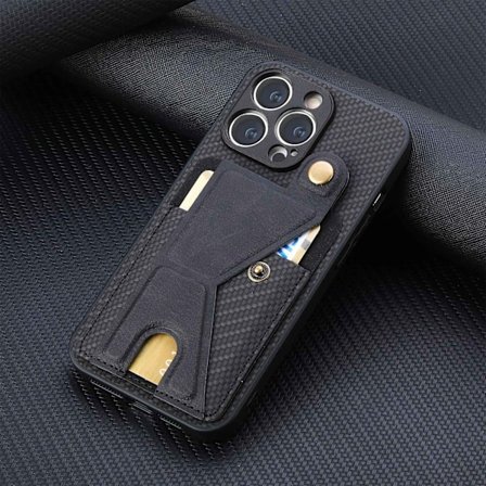 Fodral för iPhone15pro svart multi-vinkel korthållare baksida klistermärke