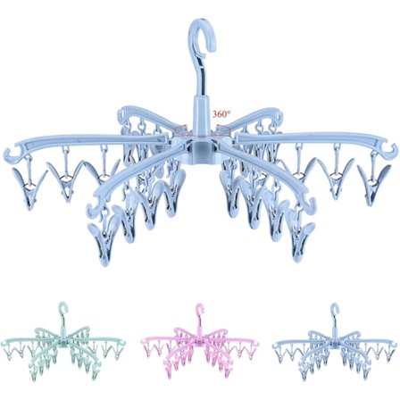 24 Klädnypor Hopfällbar Strumptorkare Roterande Torkställning Hängare Strumptork för Underkläder Kläder Skosulor Underkläder