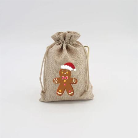 Mub- 10x14cm Julegaver Festdekorasjoner Julelin Candy Bags Med Snøringer Jute Burlap Gavepose Burlap Bag X2072 SD01-7 Gingerman