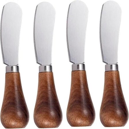4 stk Mini Smørkniv Stående Ostespreder Smørsprederkniv med Trehåndtak for Syltetøy Smør Brød Sandwich