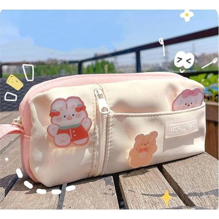 Kawaii æstetisk sød blyantæske med 3 stk. pins stor kapacitet