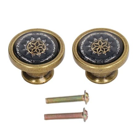 2 Sett Antikk Sink Legering Runde Skapdør Knotter Kobber Svart Finish