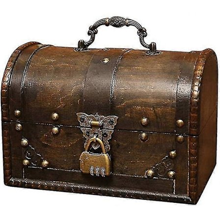 Träskattkista, Piratskattkista Förvaringslåda Med Framhänglås, Unik Handgjord Vintage Design, Lämplig För Förvaringslåda/Presentask (8,5 * 5
