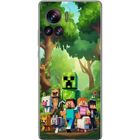 Kompatibel Mobilcover til Motorola Edge 30 Ultra Klodset pixeleret spilverden med grønne figurer og dyr i frodig skovmiljø