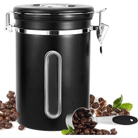 Kaffeboks, lufttett kaffeboks, 1,8L oppbevaring, beholder med datohjul for kaffebønner