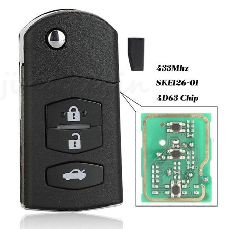 Foldbar Fjernbetjeningsnøgle Bil Starter 3 Knapper 433MHz 4D63 Chip Til Mazda 2 / 3 / 5 / 6 / MX5 / CX7 (SKE126-01)