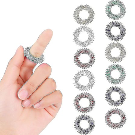 12 stk. Akupressur Ring Piggede Sensoriske Fingerringe Massage Ringe Sæt