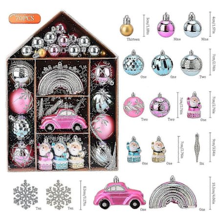 Flerfargede glassornamenter, sett med 12 gull, rød, sølv, rosa festivaldekorasjoner [YJD]Merk[YJD]