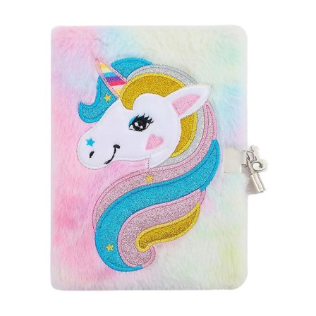Flickors Barn Unicorn Hemlig Dagbok med Lås och Nyckel Fuzzy Plush Journal Anteckningsbok Julgåva