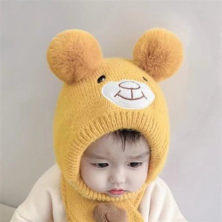 Baby Strikket Lue Beanie Cap GUL