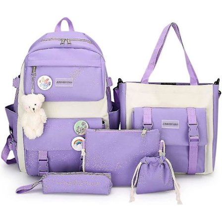 5pcs Aesthetic Backpack Set For Teens Girls School Backpack Kawaii Cute Bear College Travel Casual Bag Birthday Gift