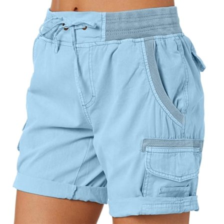 Cargo Shorts för Kvinnor Sommar Lösa Vandring Bermuda Shorts Med Ficka Damshorts Casual Mellanlår Ljusblå