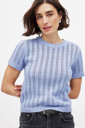 NA-KD Haut en maille torsadée à manches courtes - - Bleu - XS