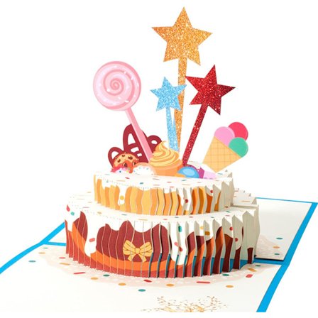 Fødselsdagskort, 3D fødselsdagskagekort, pop-up lykønskningskort til F