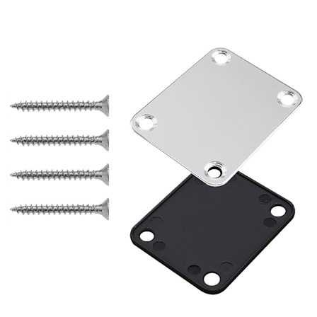 Hals Plade Med Skruer Bag Plast Plade Til Elektrisk Guitar 4 Huller (sort+sølv) (2 stk)