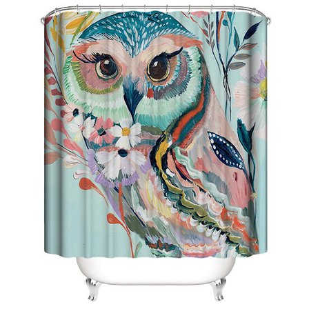 Duschdraperi med djurmotiv 180*180cm, Uggleduschdraperi Vattentätt Polyester Duschdraperi Med 12 Krokar För Juldekoration, Badrumsdraperi