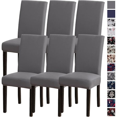Stoltrekk, Spisestol Grå Trekk 6stk, Avtagbart Spisestol Trekksett med 6, Vaskbart Spisestol Trekk, Elastisk Spisestol Trekk (Grå)