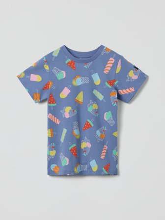 Polarn O. Pyret - T-shirt with ice-cream print - 122 - Childrenswear - blue