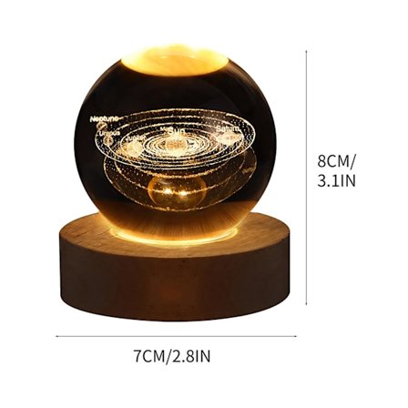 Galaxy Krystal Kugle Natlampe, LED Solsystem Krystal Kugle Natlampe Med Træbase, Krystal Kugle Lampe Til Drenge Piger Familie Frie (FMY)