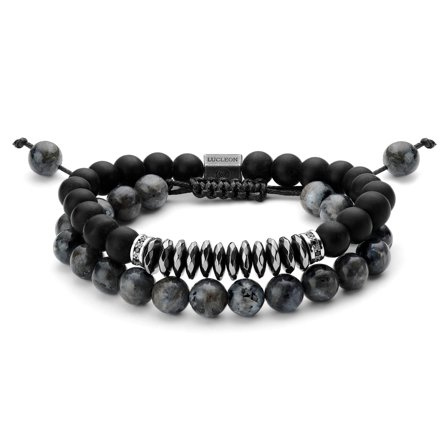 Set de bracelets en pierres d'onyx noir, d'obsidienne flocon de neige, d'hématite et de zircone pour hommes - Bracelets de perles