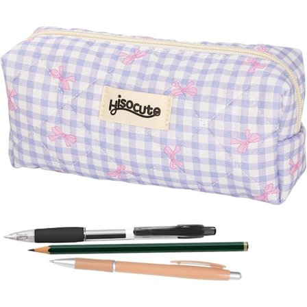 Rusetti-penaali, Söpö vaaleanpunainen ruutukuvioinen rusettipussukka, Pehmeä tikattu kynälaukku naisille toimistoon
