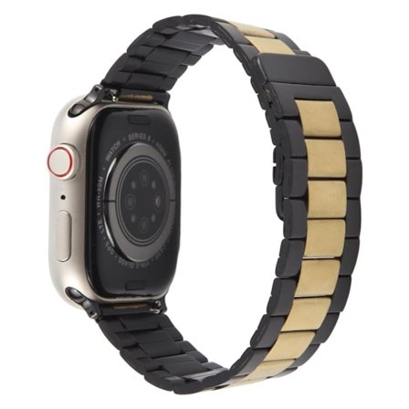 Metallarmband Apple Watch Series 49mm - 45mm - 44mm - 42mm Magnetiskt armband med tre pärlor - Svart + Guld