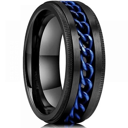 Intertwine Svarta Blå Rostfria Stål 8mm Ringar för Män Spinner Fidget Ring Ångestdämpare för Män Curb Kedjeinlägg-13.5-Perfet 8.5-max