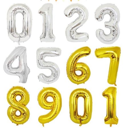 90CM NUMBER BALLOON GOLD and Silver METALLIC